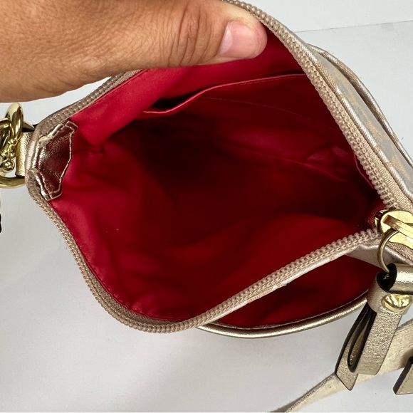 Coach Poppy Graffiti Signature Logo Textile Tan/Gold Crossbody Small Bag - Picture 9 of 10